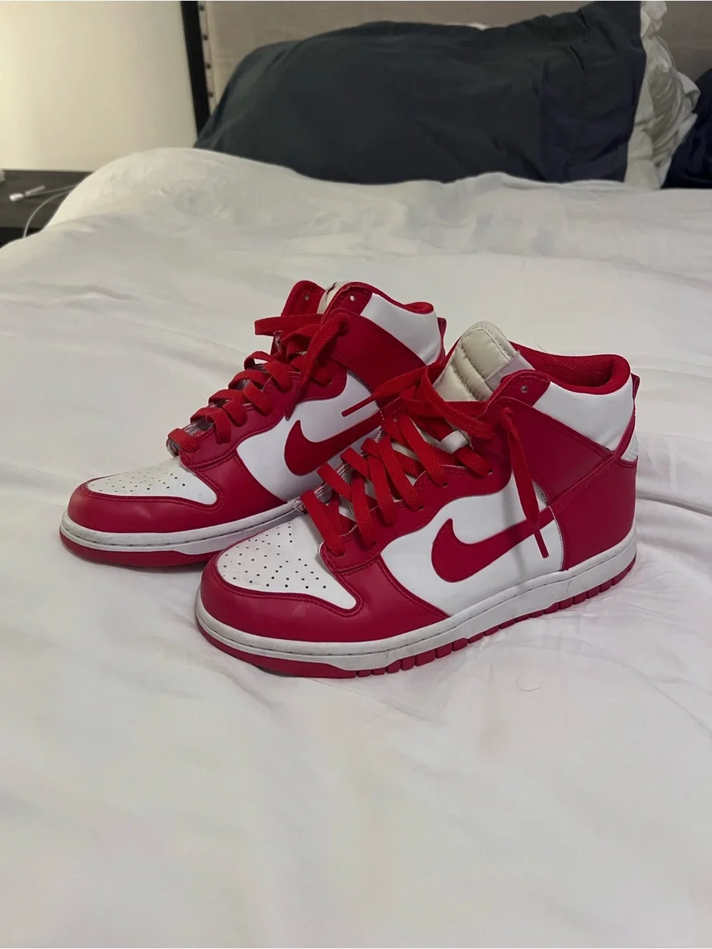 Nike White and Red High-Top Sneakers